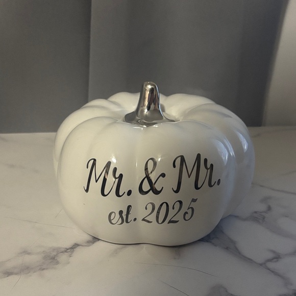 Martha Stewart White Ceramic Pumpkin with Silver Stem - Picture 1 of 1